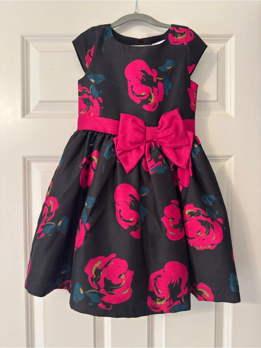 Gymboree Black Dress with Hot Pink Floral Print and Bow